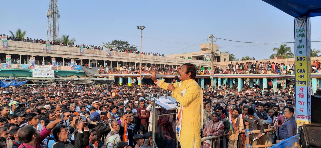 A photo of Jyotipriya Mallick taken when he was addressing a rally before the 2021 West Bengal Legislative Assembly polls