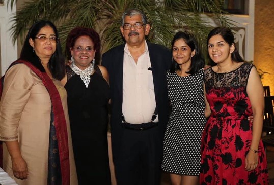 Aleixo Sequeira with his wife, daughters, and a singer (in black dress)