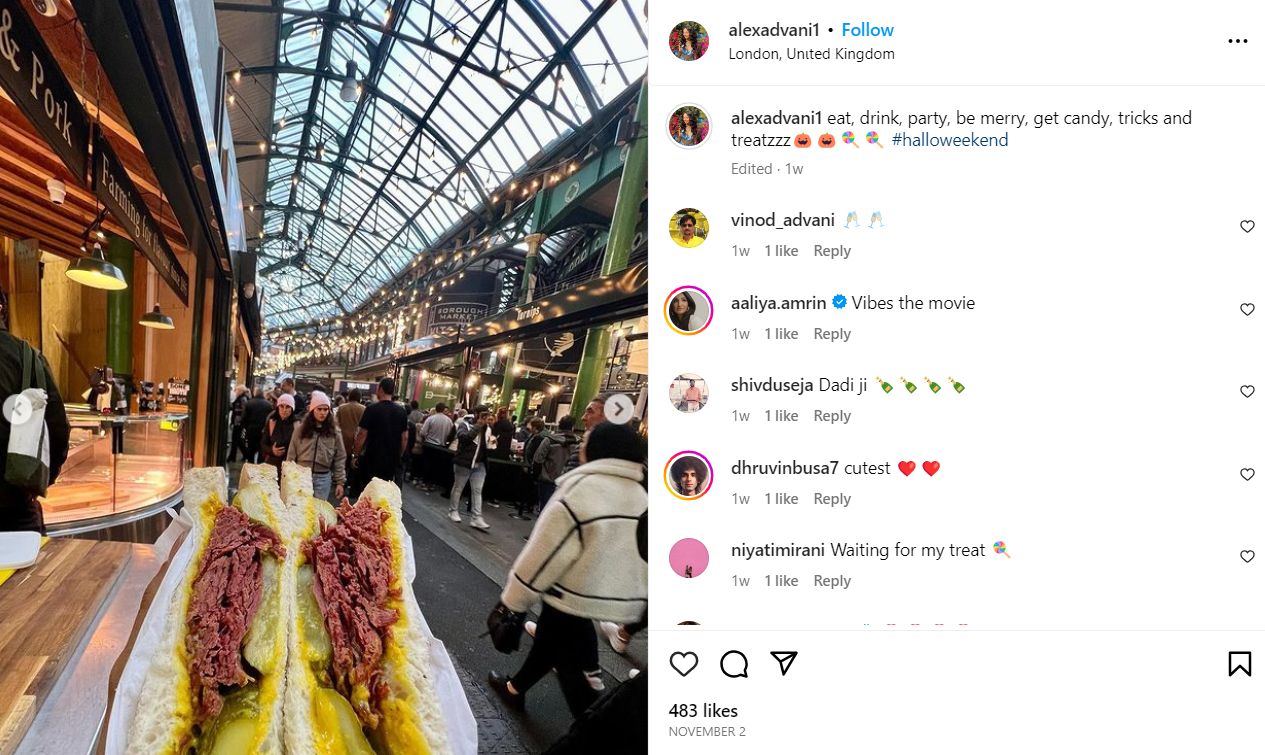 Alekha Advani's Instagram post about eating chicken