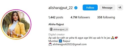 Alisha Rajput's Instagram account