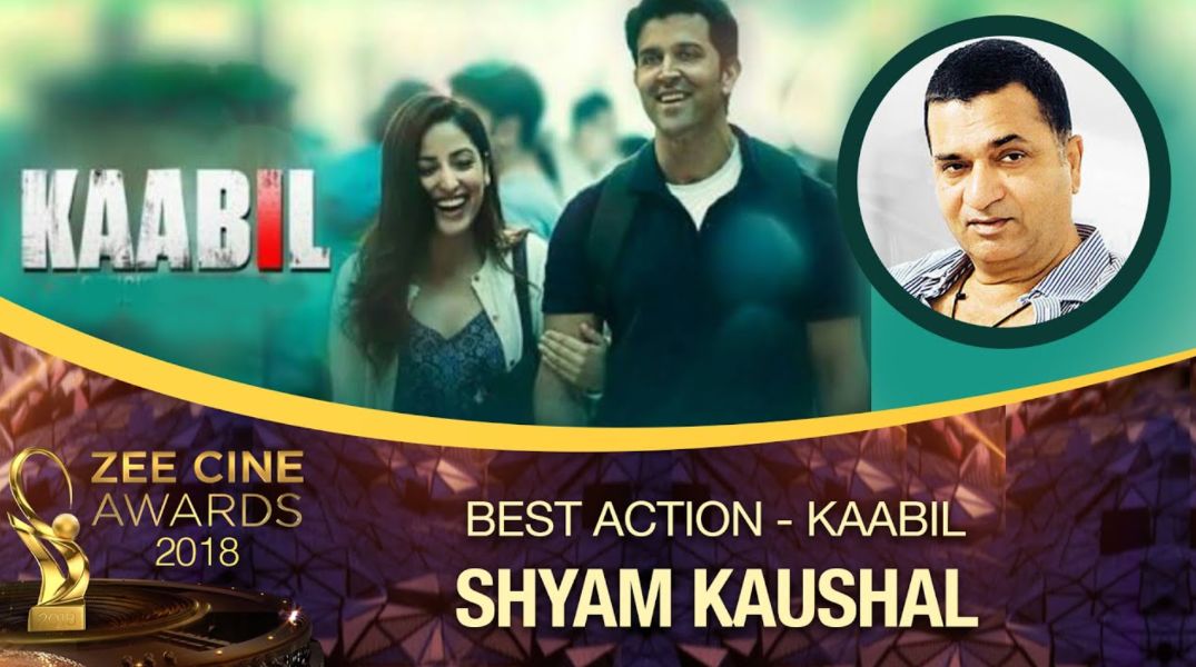 An announcement of Sham Kaushal's win at the Zee Cine Awards 2018