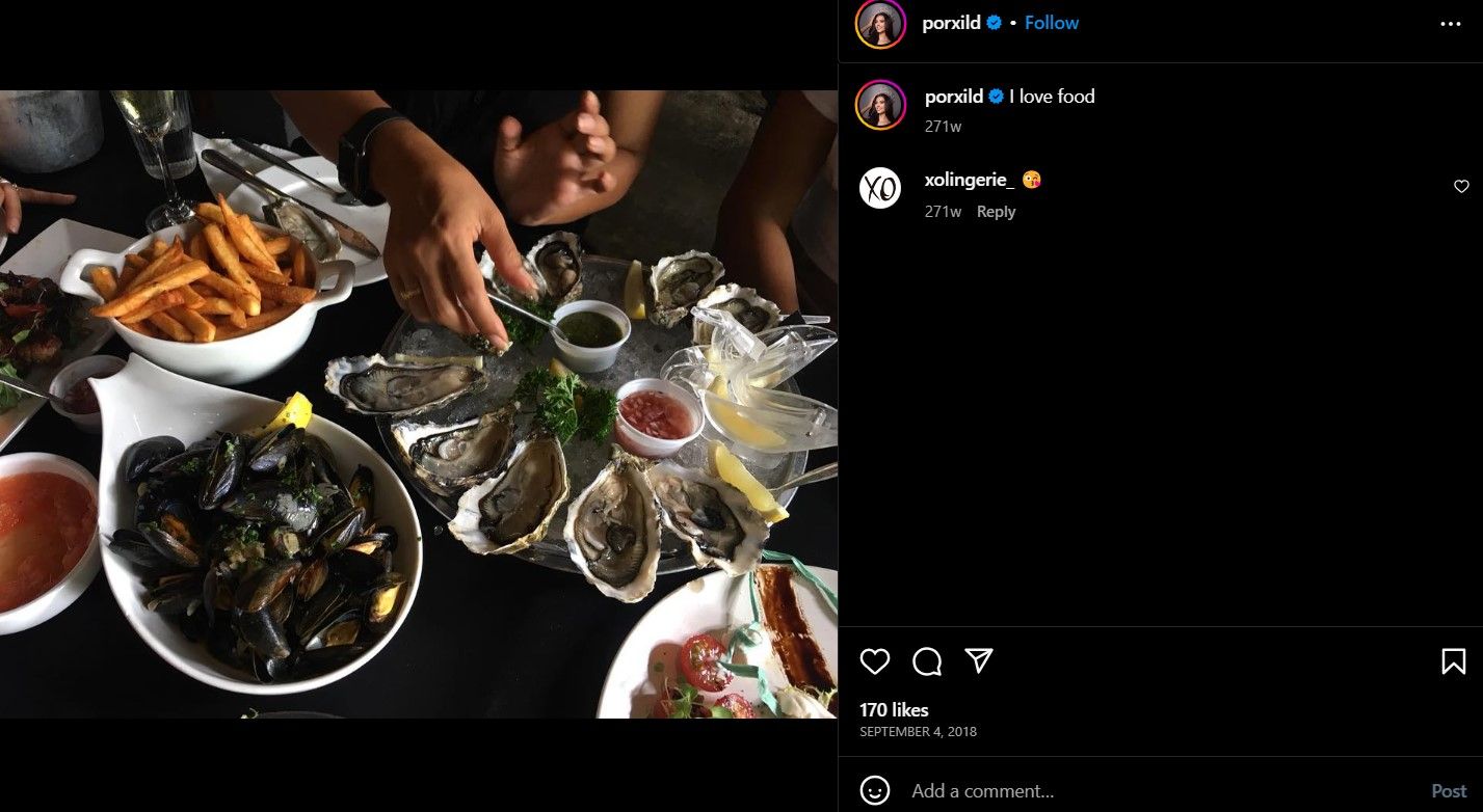 Anntonia Porsild's Instagram post about her non-vegetarian meal