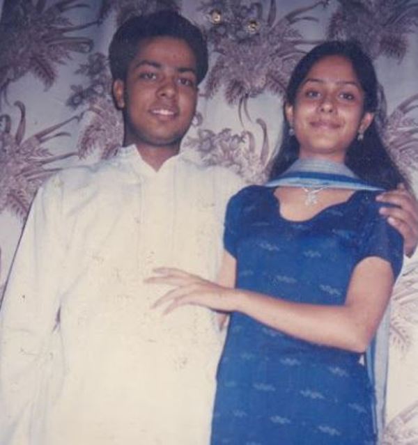 Anuj Singhal in his youth with his younger sister, Preeti Lal