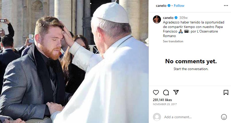 Canelo Alvarez's Instagram post about his meeting with Pope Francis