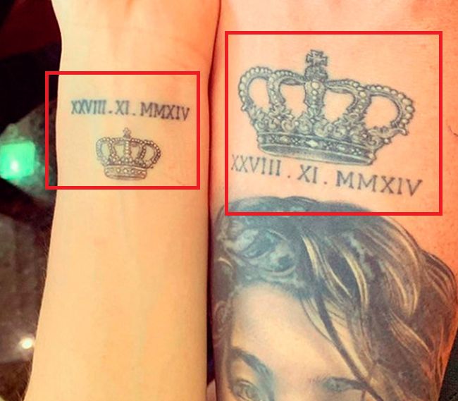 Canelo and Fernanda Gomez's crown and Roman numeral tattoos