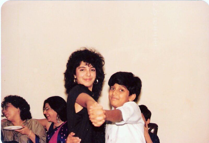 Childhood photo of Farah Khan and Indian actor Farhan Akhtar (right)