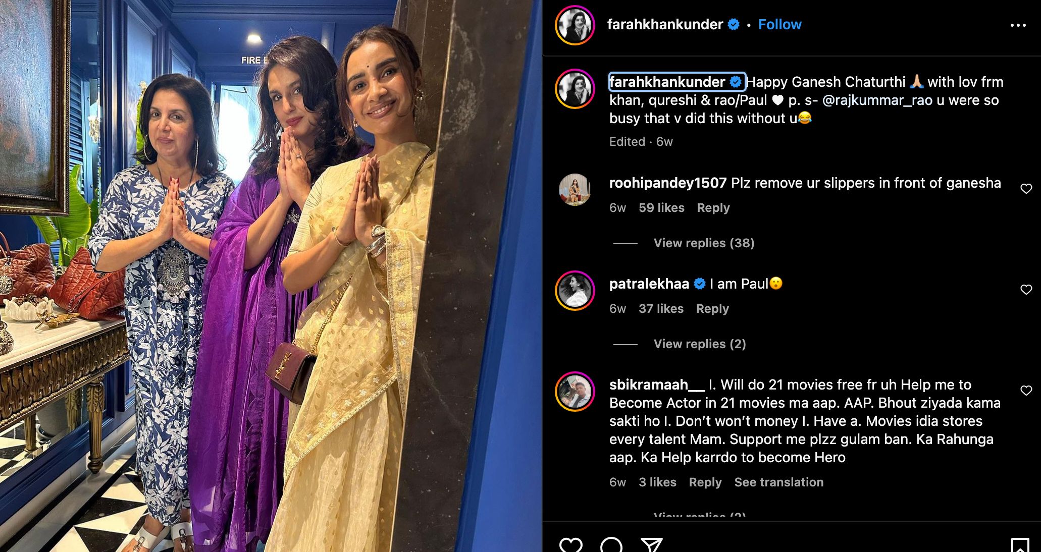 Farah Khan's Instagram post about celebrating Ganesh Chaturthi at home