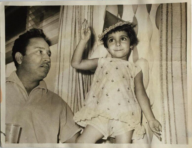 Farah Khan's (right) childhood photo with her father, Kamran Khan (left)