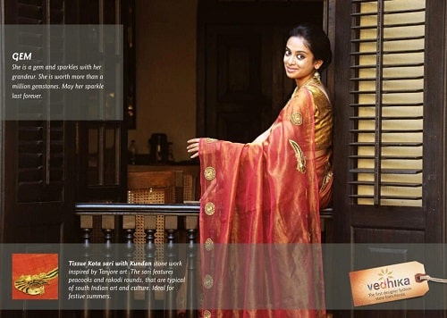 Gauthami Nair in a print ad of saree