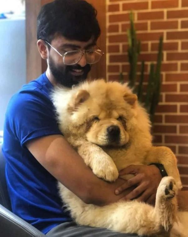 Jagat Desai with a dog