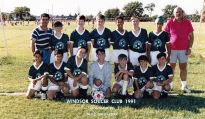 Jagmeet Singh (at top right) as a part of Windsor Soccer Club (1991)