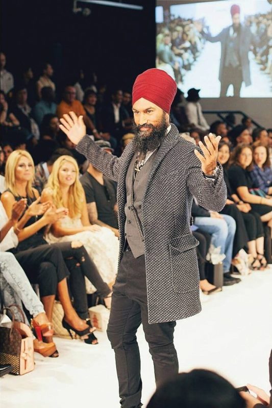 Jagmeet Singh on the runway during Toronto Men’s Fashion Week, August 2017