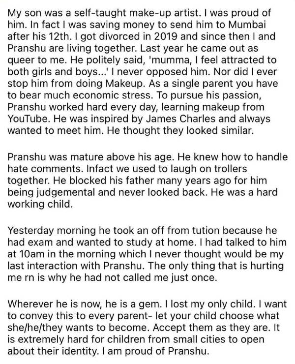 Message of Pranshu's mother after his death