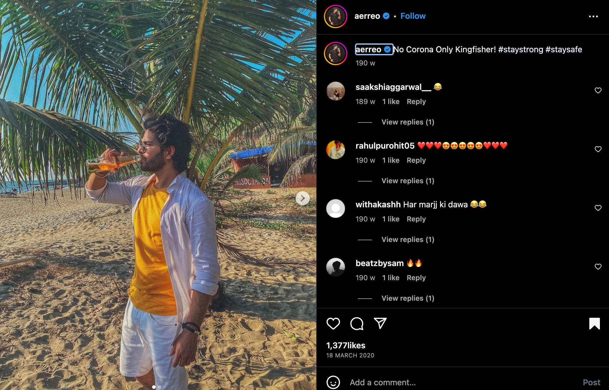 Nikhil Mehta's Instagram post about his vacation in Goa