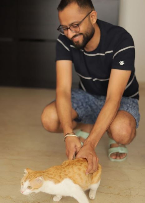 Puneet Gupta with his pet cat