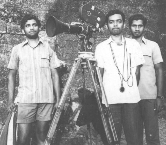 Ramachandra Babu (center) during the shoot of the film Nirmalyam