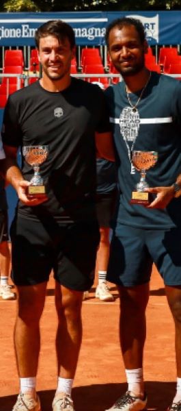 Ramkumar Ramanathan (right) and Luca Margaroli after winning the 2023 Emilia-Romagna Open