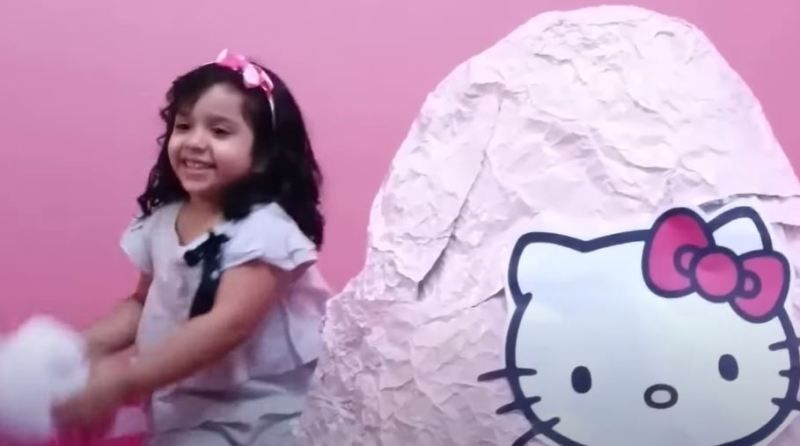 Shfa in a still from the YouTube video 'The largest Hello Kitty egg in the world'