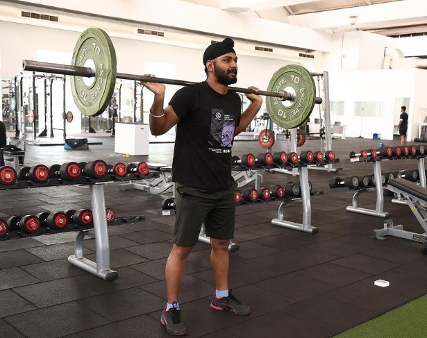 Surinder Singh during a workout in the gym
