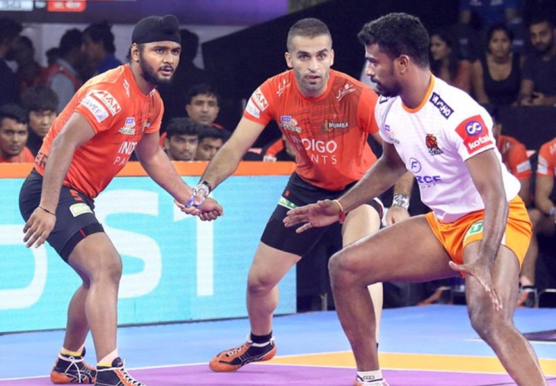 Surinder Singh (extreme left) playing in a match for U Mumba