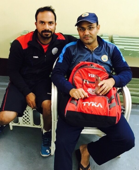 T Dilip with Virender Sehwag (right) during his early coaching years
