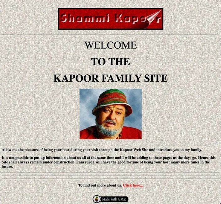 'The Kapoor Family Website' designed by Shammi Kapoor