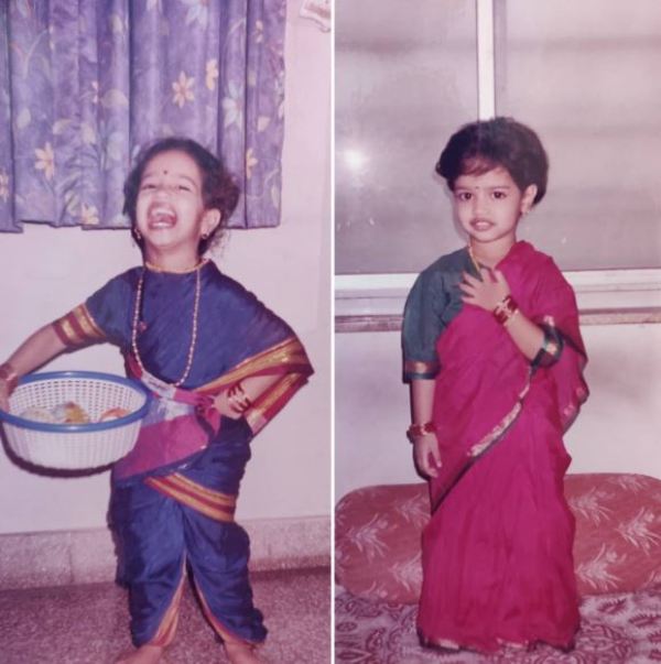 A collage of Vallari Viraj's childhood pictures