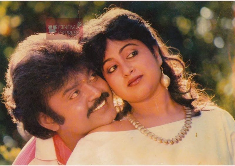 Vijayakanth with Radhika in a still from the movie Neethiyin Marupakkam