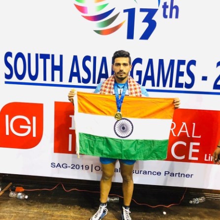 Vikash Kandola after winning a gold medal in the 13th South Asian Games (2019)