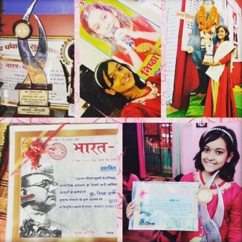 A collage of Nishtha Sharma after winning Sultanpur Ratna Award