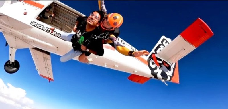 A photo of Abhishek Singh taken while he was sky diving in Dubai