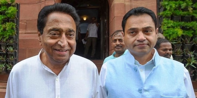 A photo of Nakul Nath and Kamal Nath taken outside the Parliament