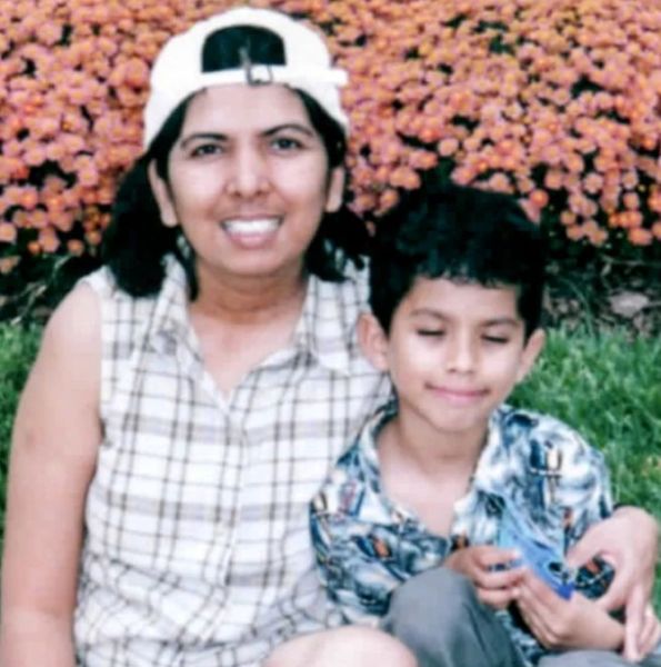 A young Taral Patel with his mother