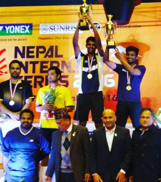 Arjun M. R. (top row, extreme right) after winning the 2016 Nepal International