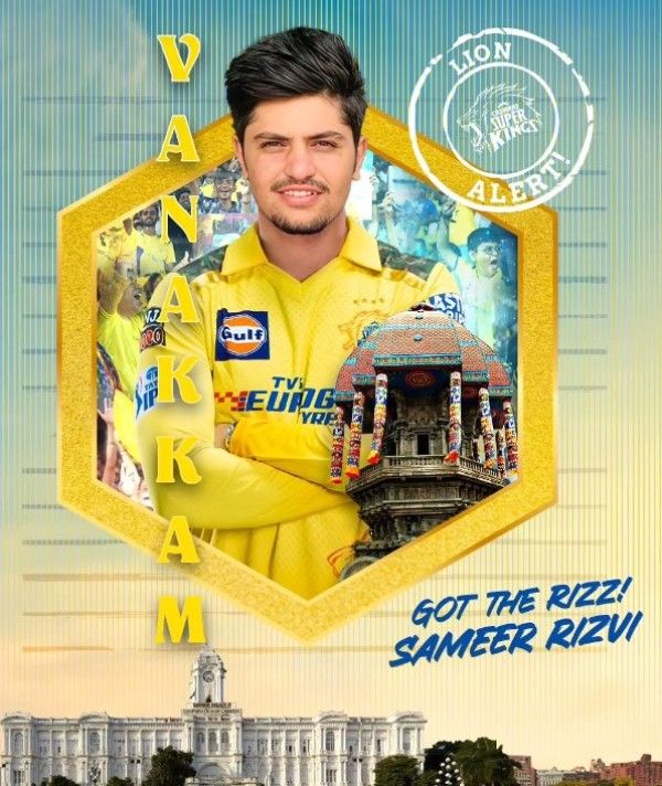 Chennai Super Kings (CSK) Instagram post after acquiring Sameer Rizvi for the 2024 IPL season