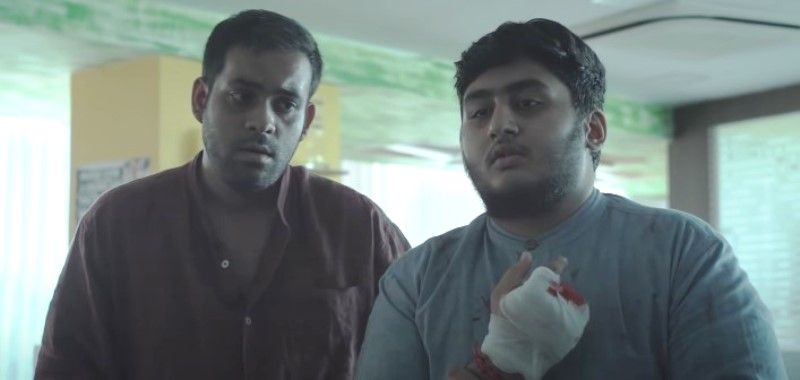 Chinmay Chandraunshuh (right) in a still from the web series 'Overtime'