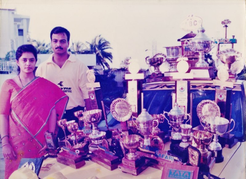 Deepti Pruthvi with her husband, BS Pruthvi, when he used to race