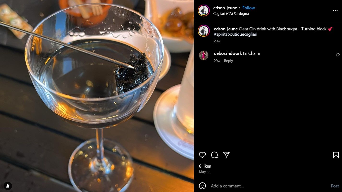 Edson Jeune's Instagram post about drinking gin