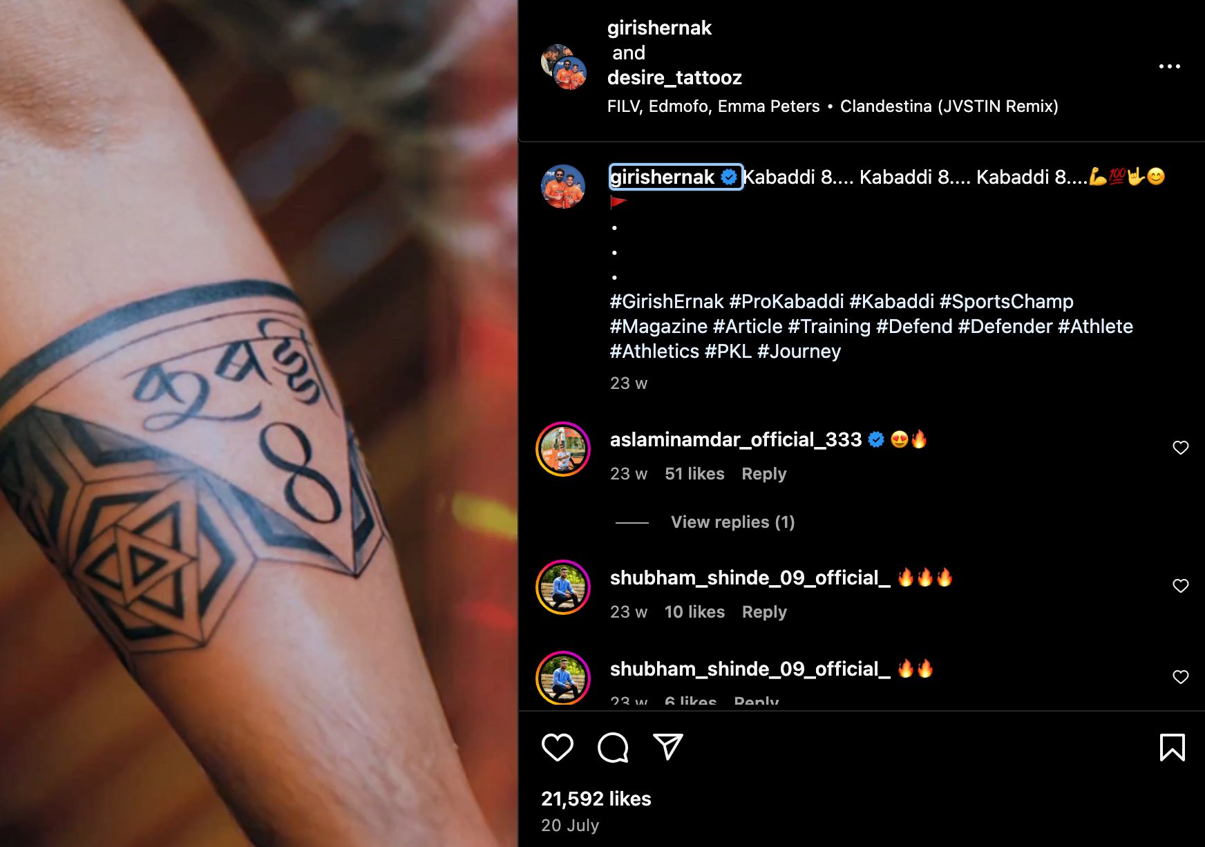 Girish Maruti Ernak's tattoo on right forearm