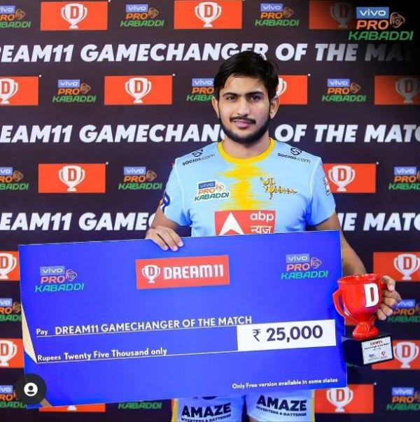 Gurdeep Sangwan after Ace Defender of the Match title in a match during the 2022 Vivo Pro Kabaddi League