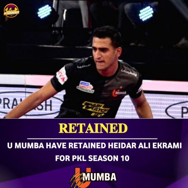 Heidar Ali Ekrami as a retained player in 'U Mumba' in the 10th season of the Pro Kabaddi League in 2023