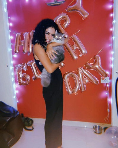 Himika Bose with her pet cat