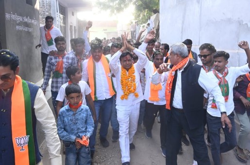 Jagdish Devda while attending a political rally