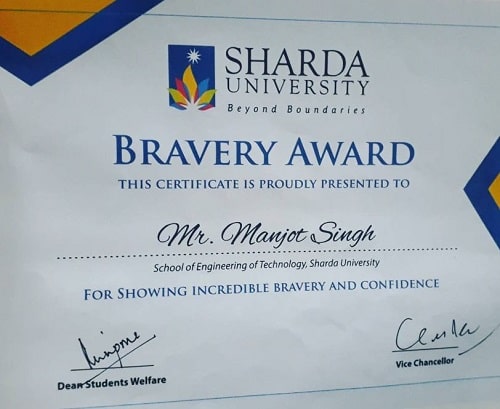 Manjot Singh's certificate
