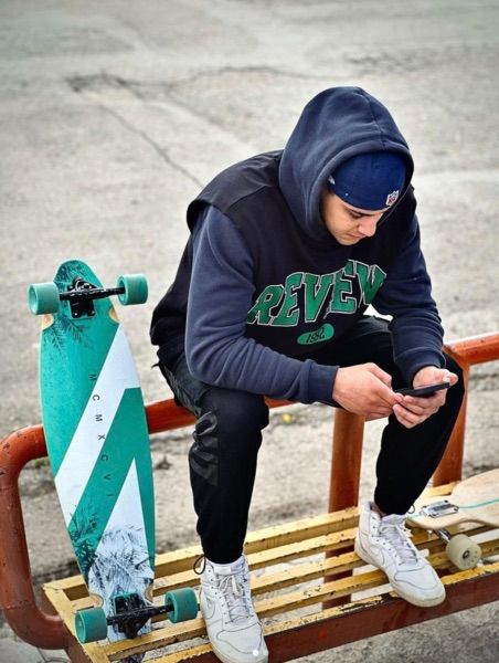 Mohammadreza Chiyaneh with his skateboard