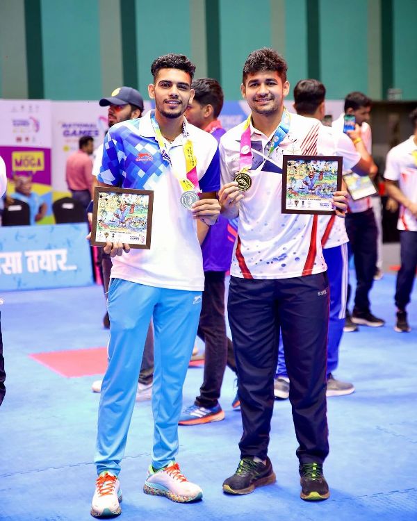 Mohit Goyat (left) at the National Games 2023 in Goa