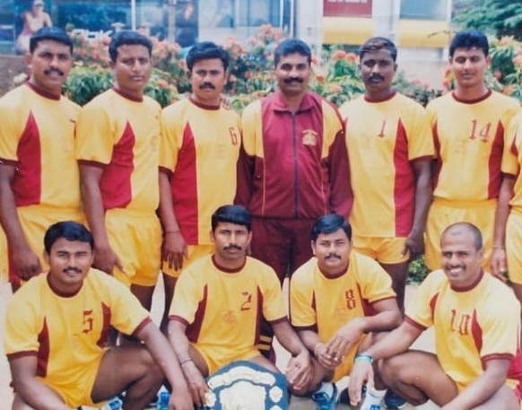 Prashanth Rai (standing first from right) during the South India Men’s Kabaddi championships in 2006