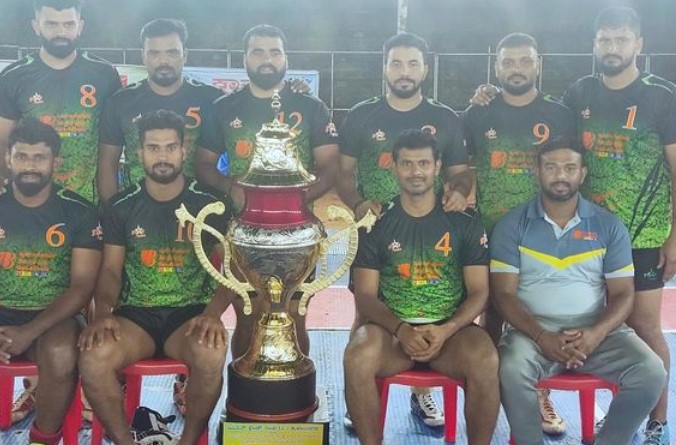 Prashanth Rai with his team after winning a state-level kabaddi championship organised in Chettikulam, district Tirunelveli, Tamil Nadu