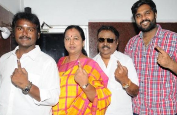 Premalatha Vijayakanth with her husband and sons