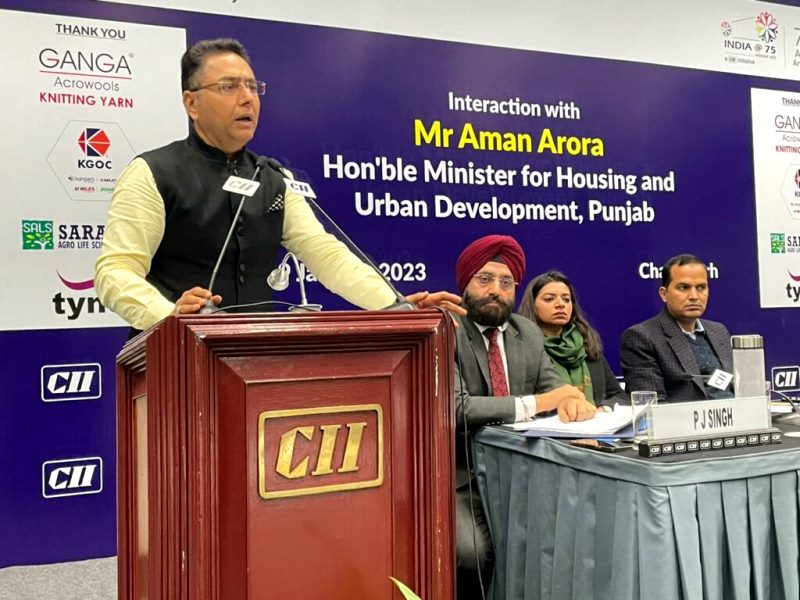 Punjab Housing and Urban Development Minister Aman Arora while interacting with the industrialists at the Confederation of Indian Industrialists (CII)